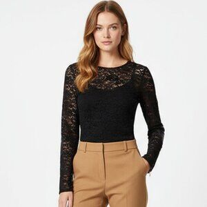 Juicy Couture Black Sheer Crochet Lace Long Sleeve Blouse Top M